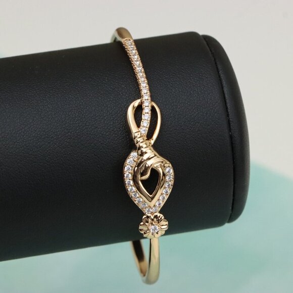 Elegant Teardrop Rose Gold Bangle with Floral Accent and Stones, XPBL0467 - Picture 7 of 12